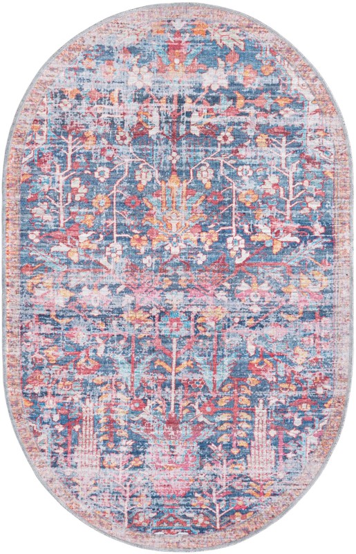 4' x 6' Massey · Distressed floral Washable Rug, navy and rust