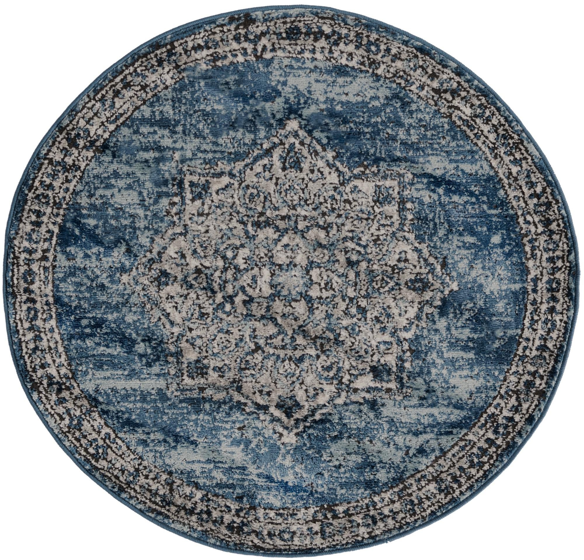 3' 3 x 3' 3 Wade · Border rug, blue
