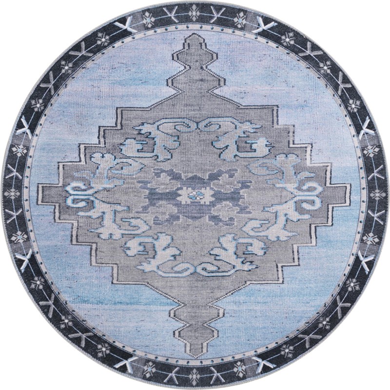 5' x 5' Sanderson · Medallion Washable Rug, blue and gray