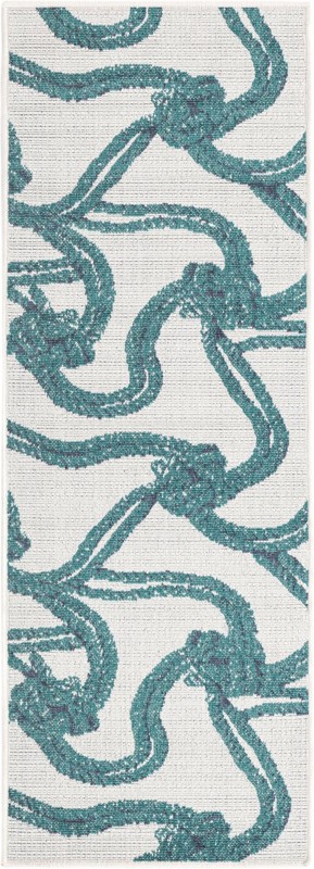2' x 6' Calder · Nautical rope Outdoor Rug, teal and ivory