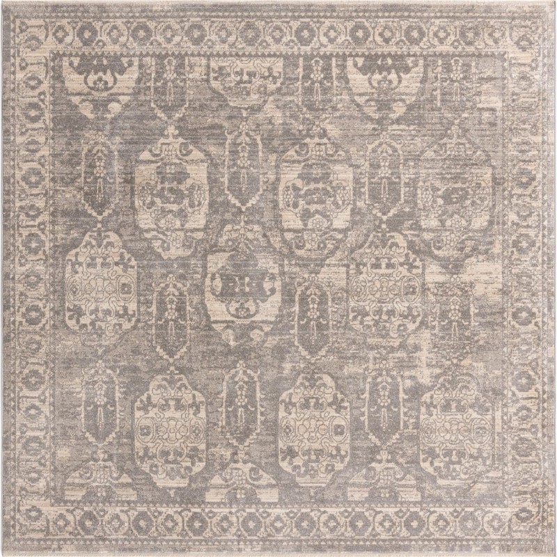 7' 10 x 7' 10 Pullman · Border rug, gray