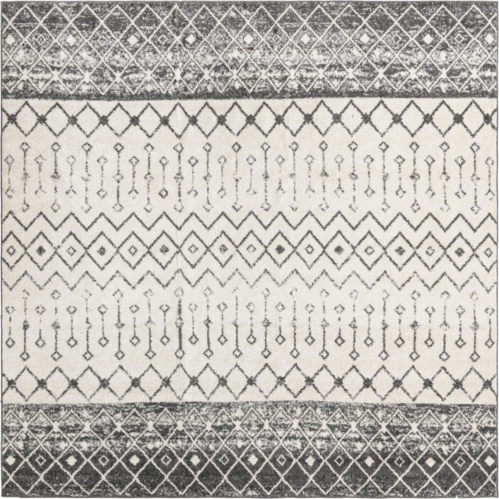 10' x 10' Vernon · Geometric tribal rug, gray and ivory