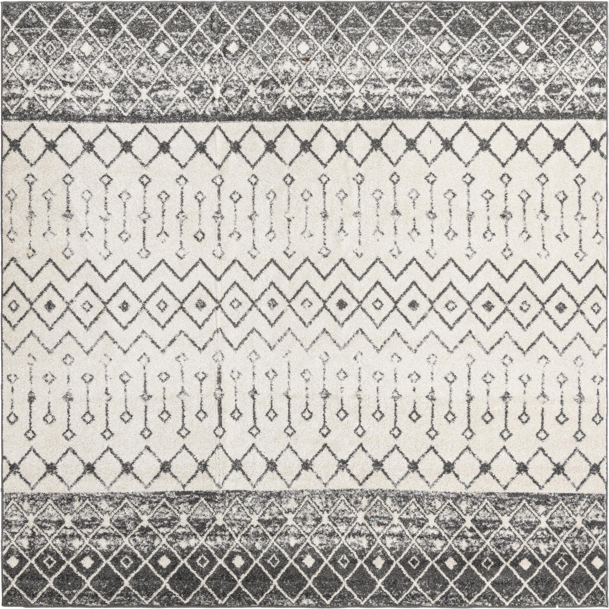 10' x 10' Vernon · Geometric tribal rug, gray and ivory