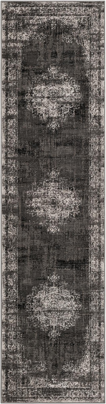 2' 7 x 10' Eloise · Distressed medallion rug, gray and ivory