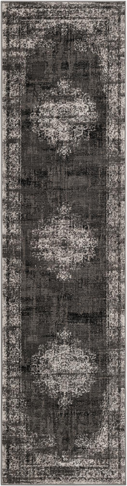 2' 7 x 10' Eloise · Distressed medallion rug, gray and ivory