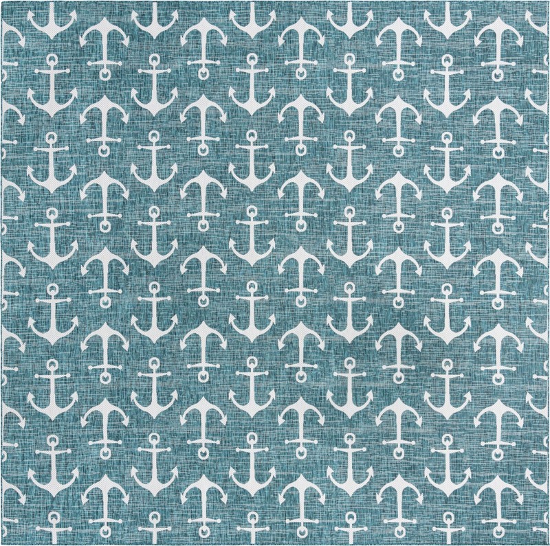 13' x 13' Millbrook · Pictoral Outdoor Rug, teal