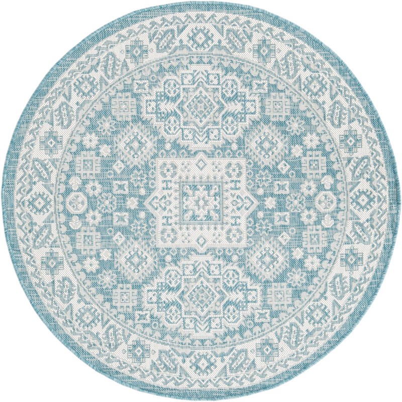 4' x 4' Bellamy · Border Outdoor Rug, aqua