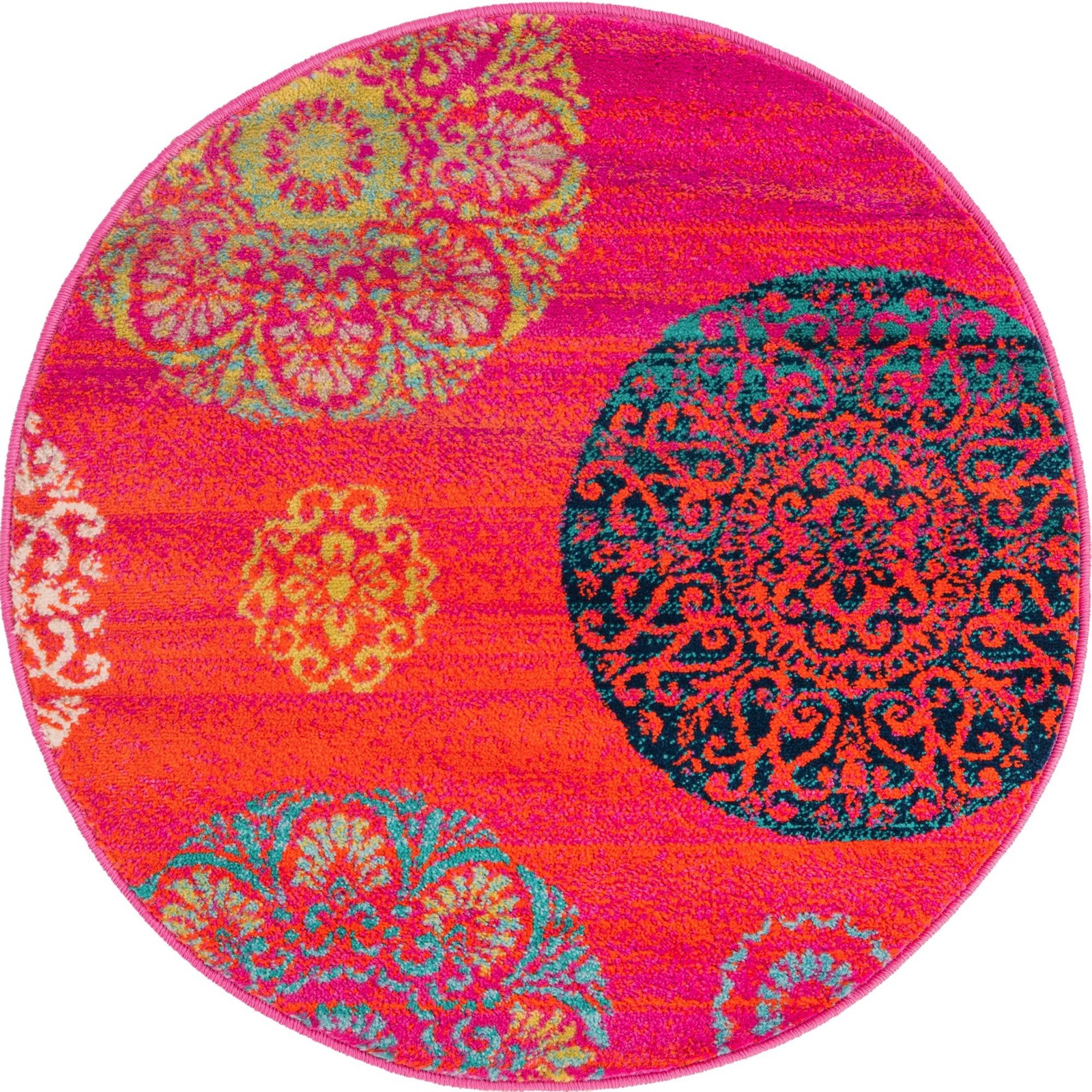 3' x 3' Kendrick · Medallion rug, pink and turquoise