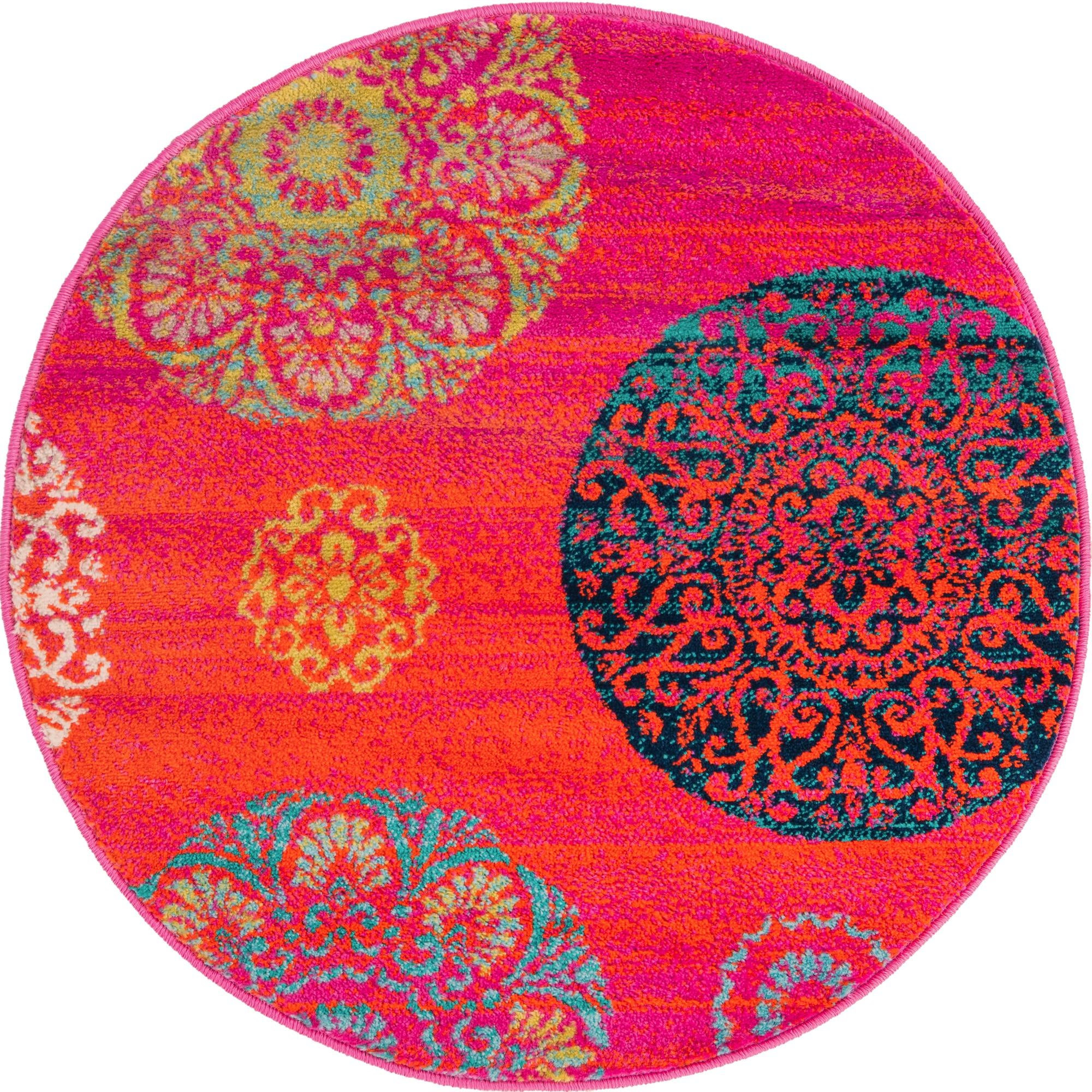 3' x 3' Kendrick · Medallion rug, pink and turquoise