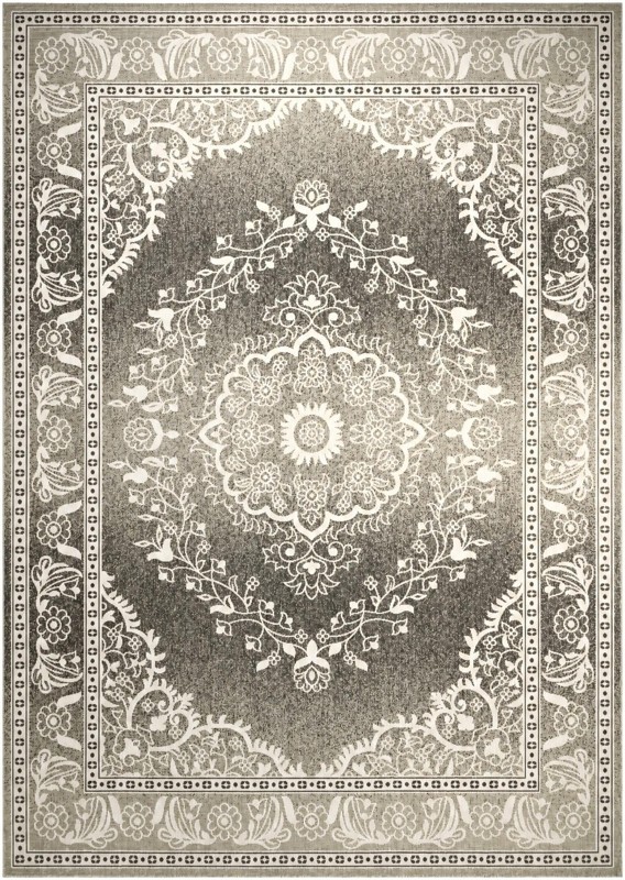 10' x 14' Honeysuckle · Border Outdoor Rug, black and white
