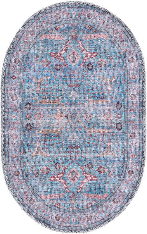 2' x 3' Mayfield · Distressed floral Washable Rug, blue and rust