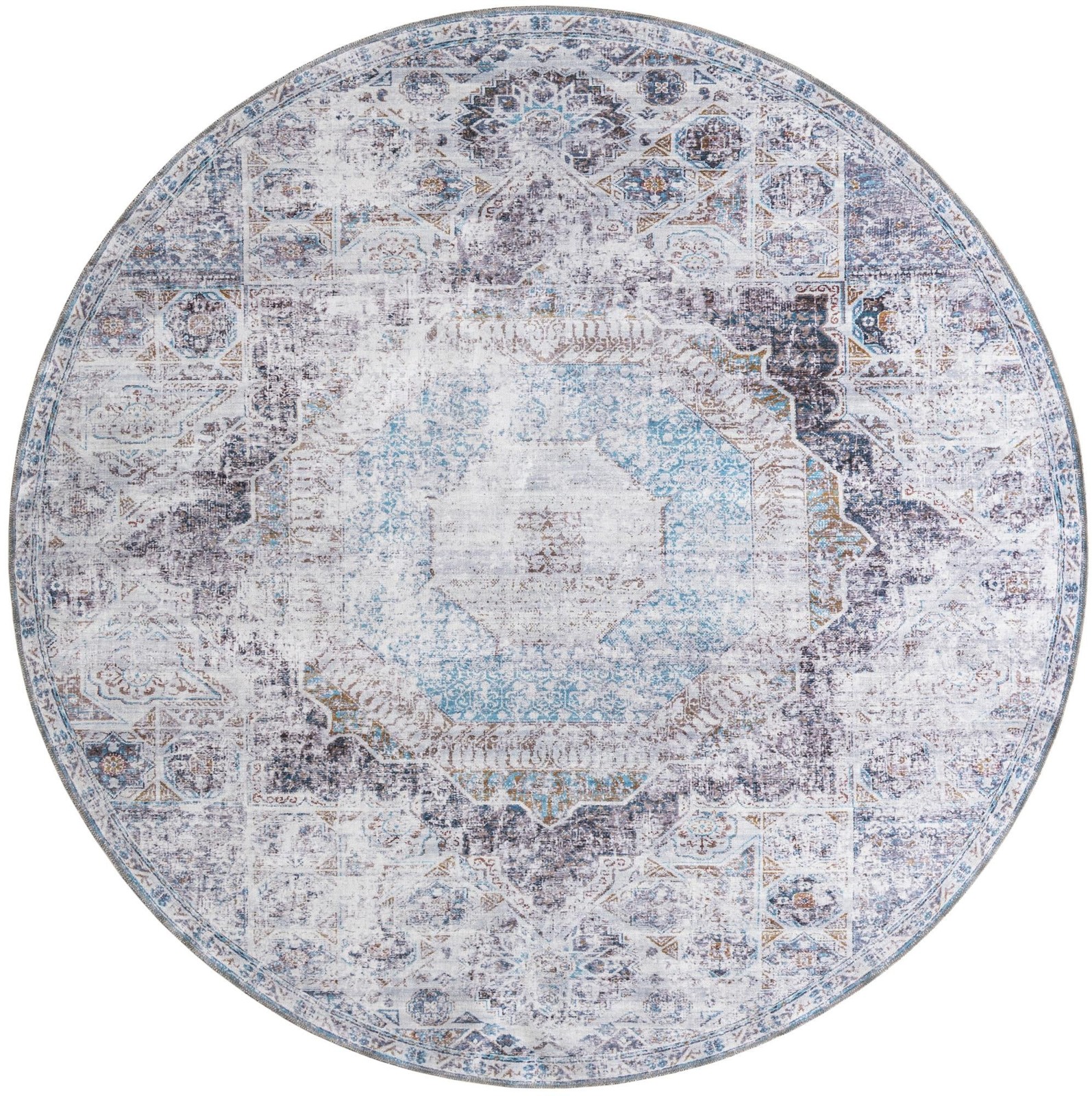 7' 10 x 7' 10 Cinnabar · Medallion rug, vintage ivory