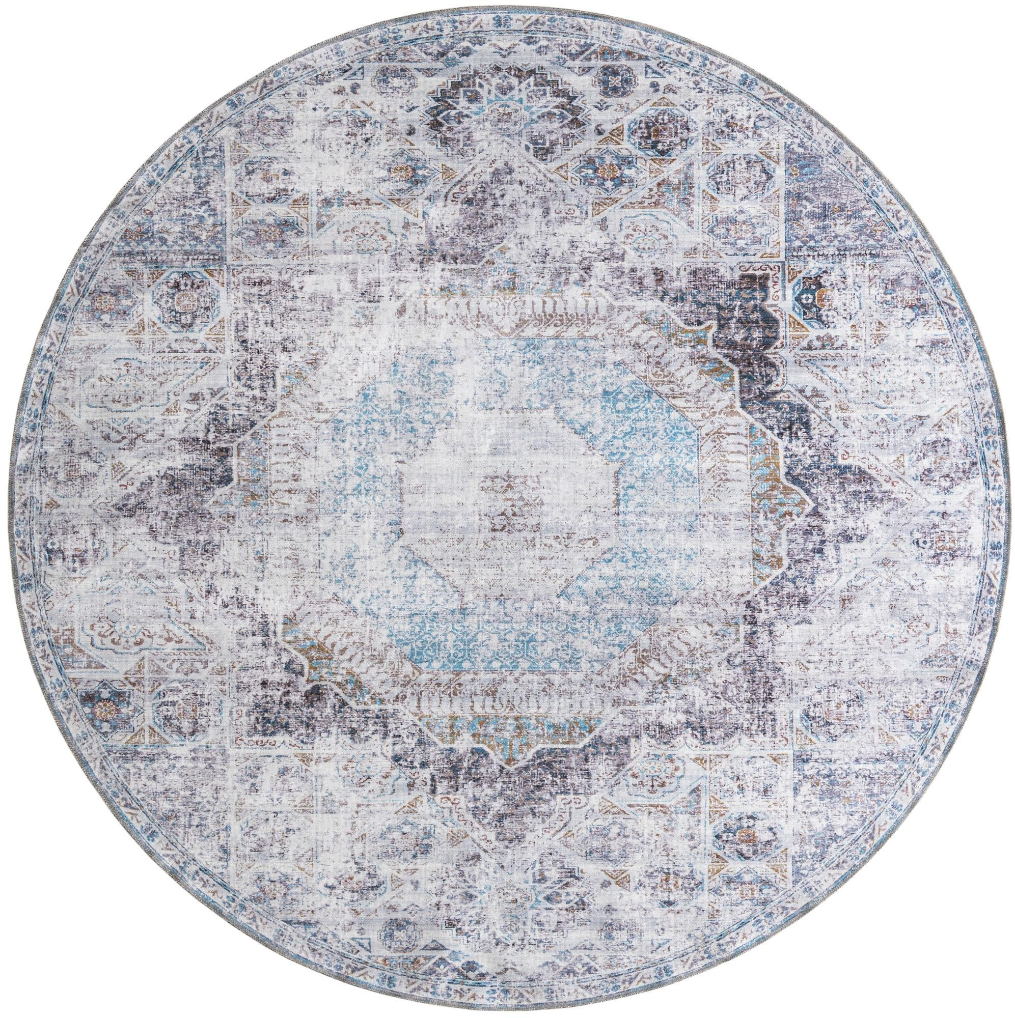 7' 10 x 7' 10 Cinnabar · Medallion rug, vintage ivory