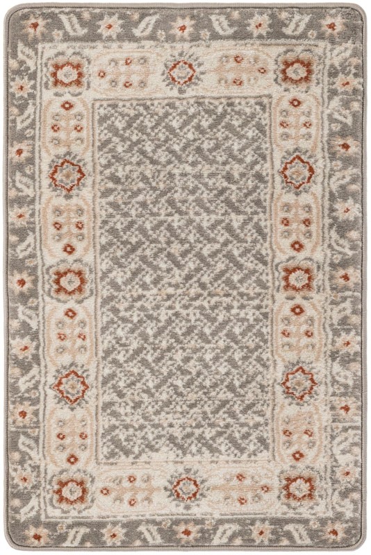 2' x 3' Fleetwood · Bordered geometric rug, gray and rust