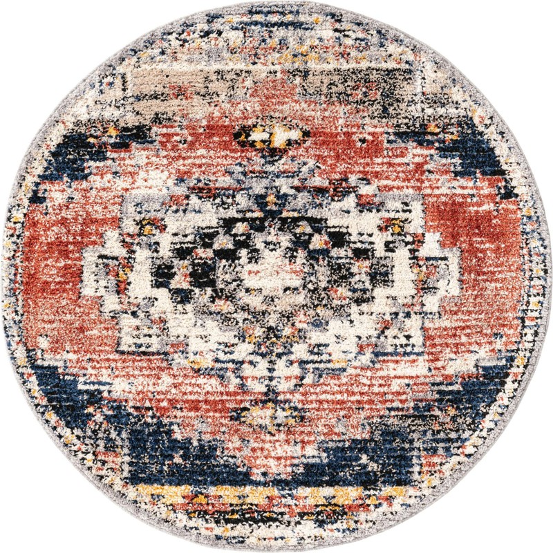5' x 5' Burton · Medallion rug, rust red