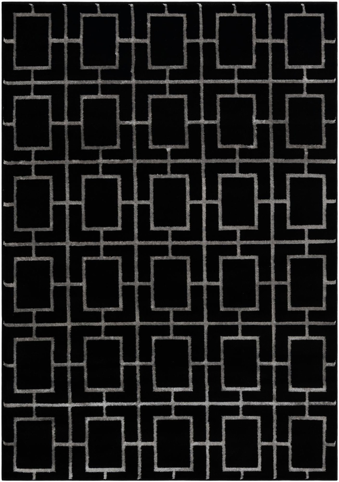 5' 3 x 7' Cowley · Geometric lattice rug, black and silver
