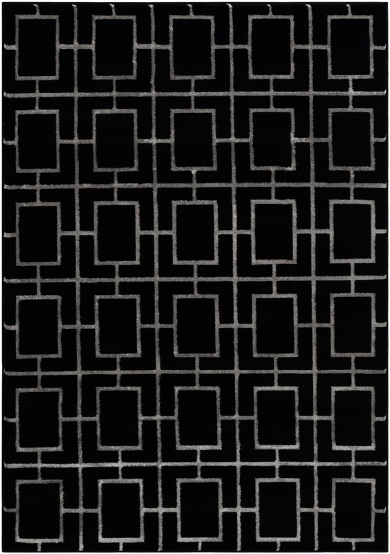 5' 3 x 7' Cowley · Geometric lattice rug, black and silver