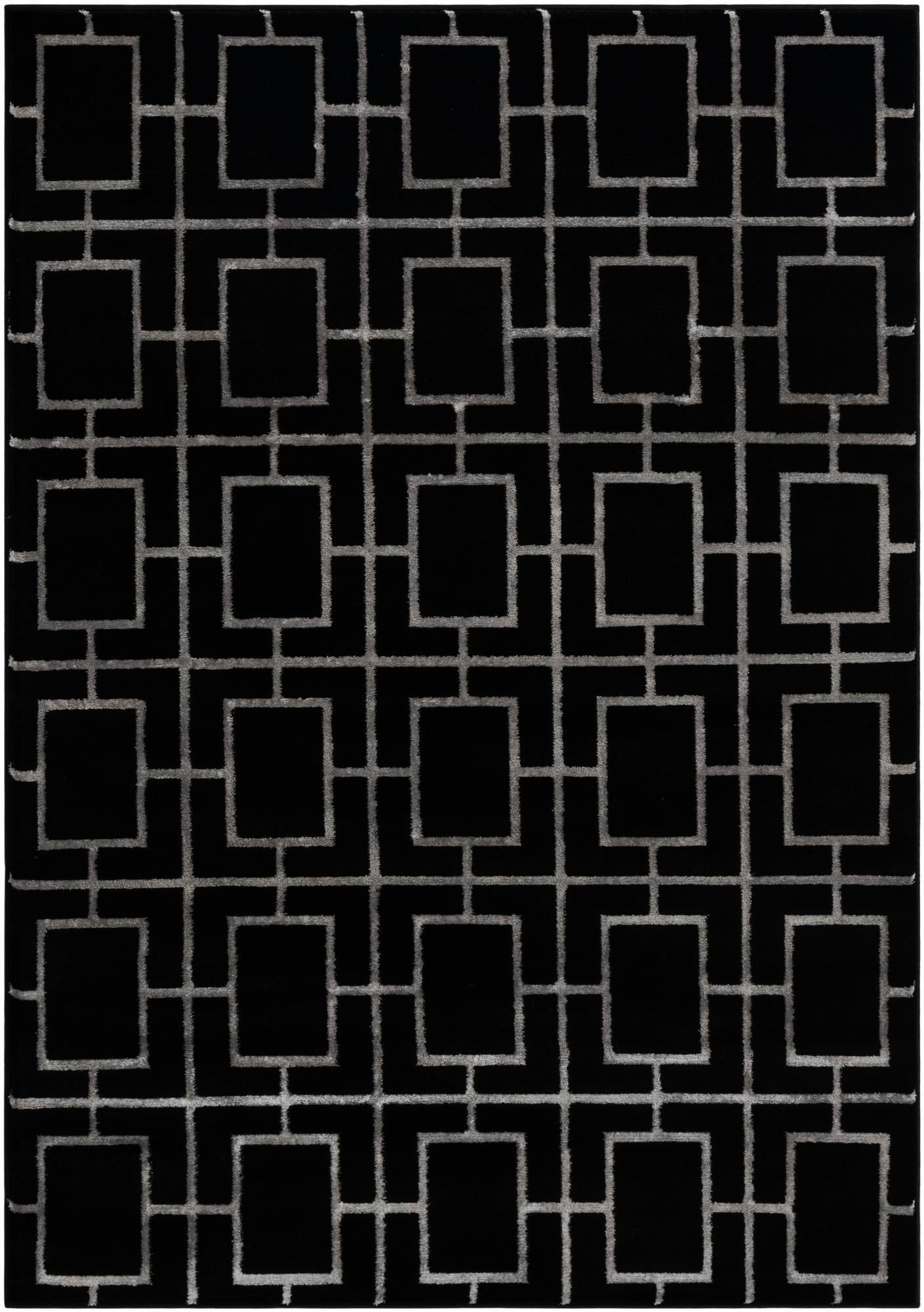 5' 3 x 7' Cowley · Geometric lattice rug, black and silver