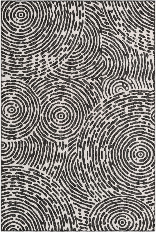 6' x 9' Grafton · Abstract swirl Outdoor Rug, black and white