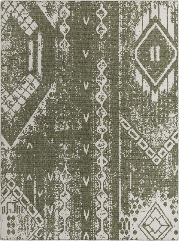 9' x 12' Wildman · Geometric Outdoor Rug, green and ivory