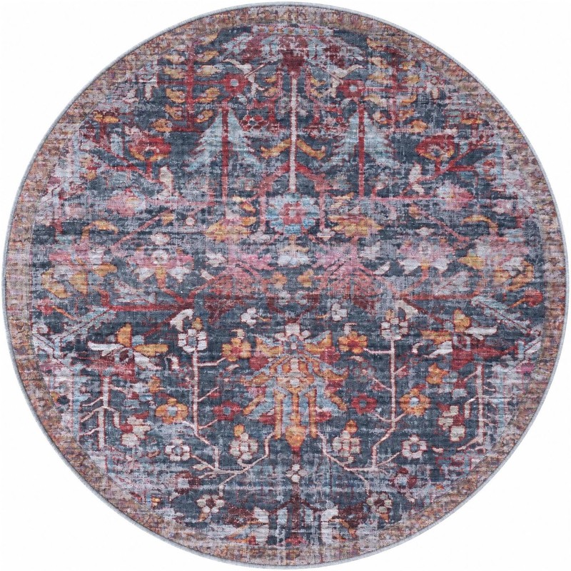 Massey · Distressed floral rug, navy and rust