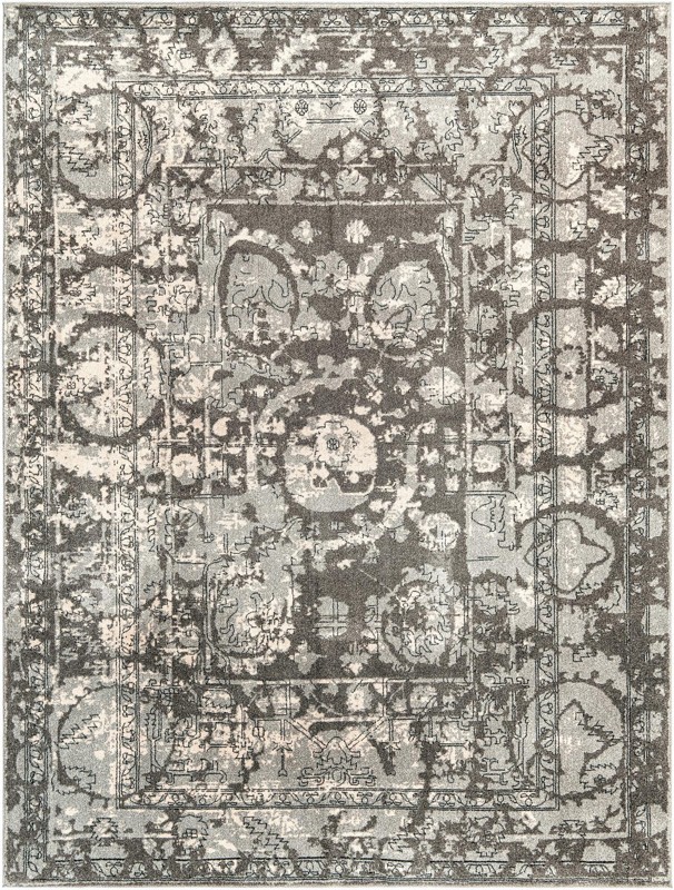 9' x 12' Winslow · Distressed medallion rug, gray and ivory