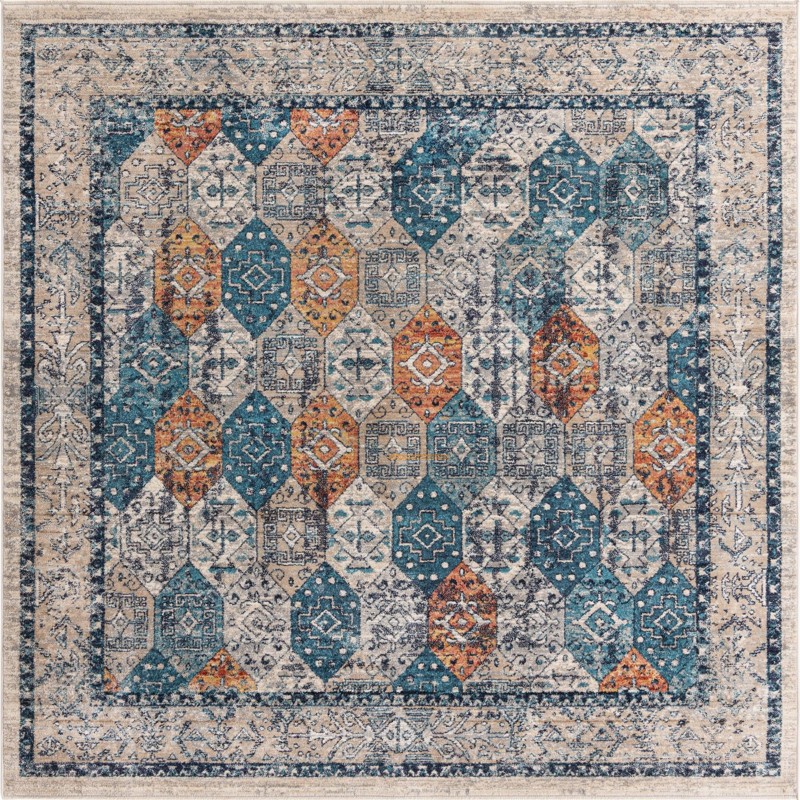 Keane · Diamond rug, blue and rust