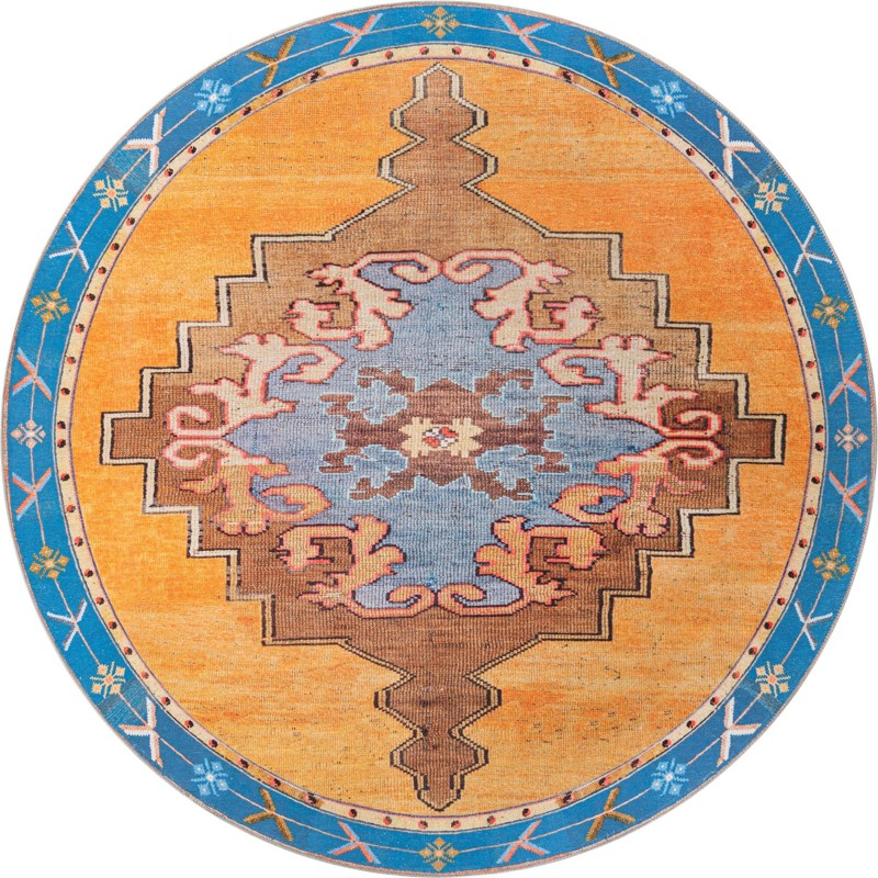 Sanderson · Medallion Washable Rug, orange and blue