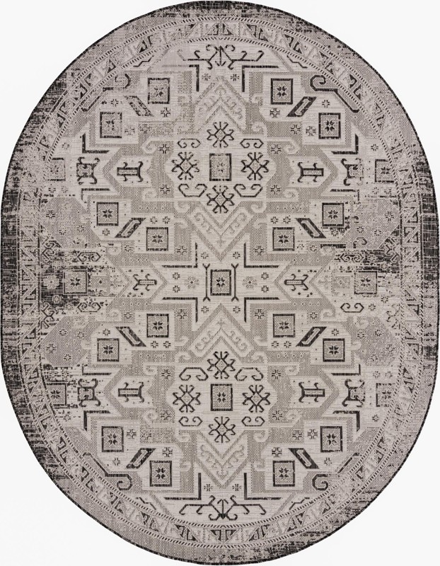 7' 10 x 10' Estuary · Border Outdoor Rug, charcoal gray