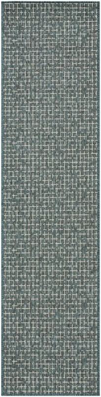 Loam · Grid Outdoor Rug, teal and cream