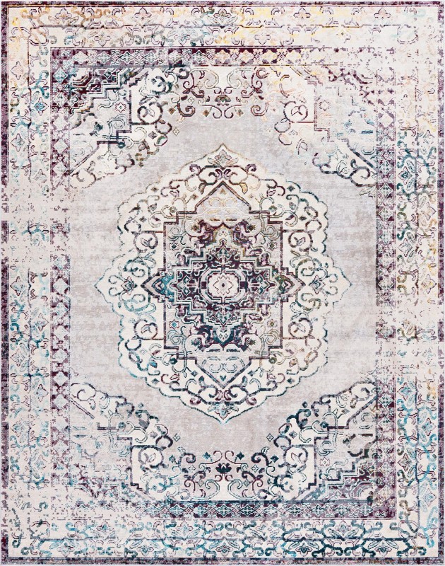 9' x 12' 2 Wilkins · Medallion rug, gray