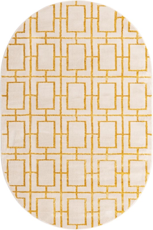 5' 3 x 8' Cowley · Geometric lattice rug, white and gold