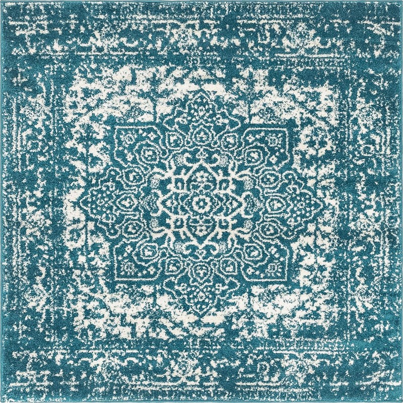 5' 3 x 5' 3 Birch · Border rug, turquoise