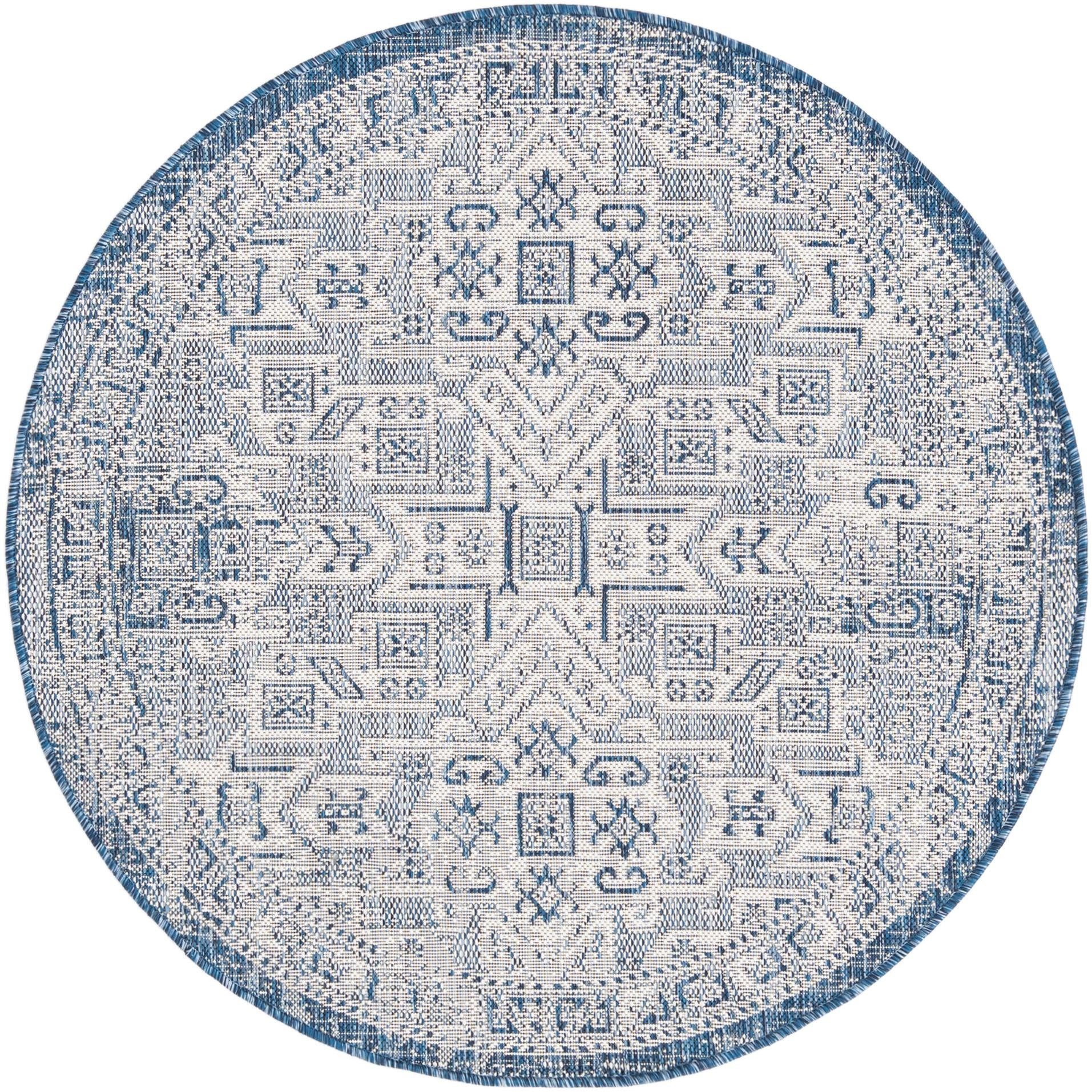 4' x 4' Estuary · Medallion Outdoor Rug, blue
