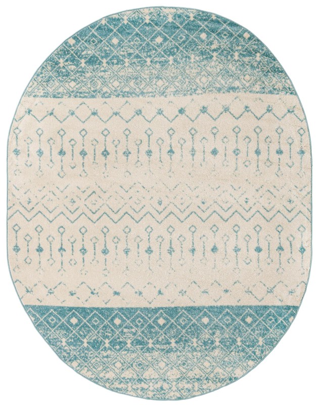 7' 10 x 10' Vernon · Geometric tribal rug, teal and ivory