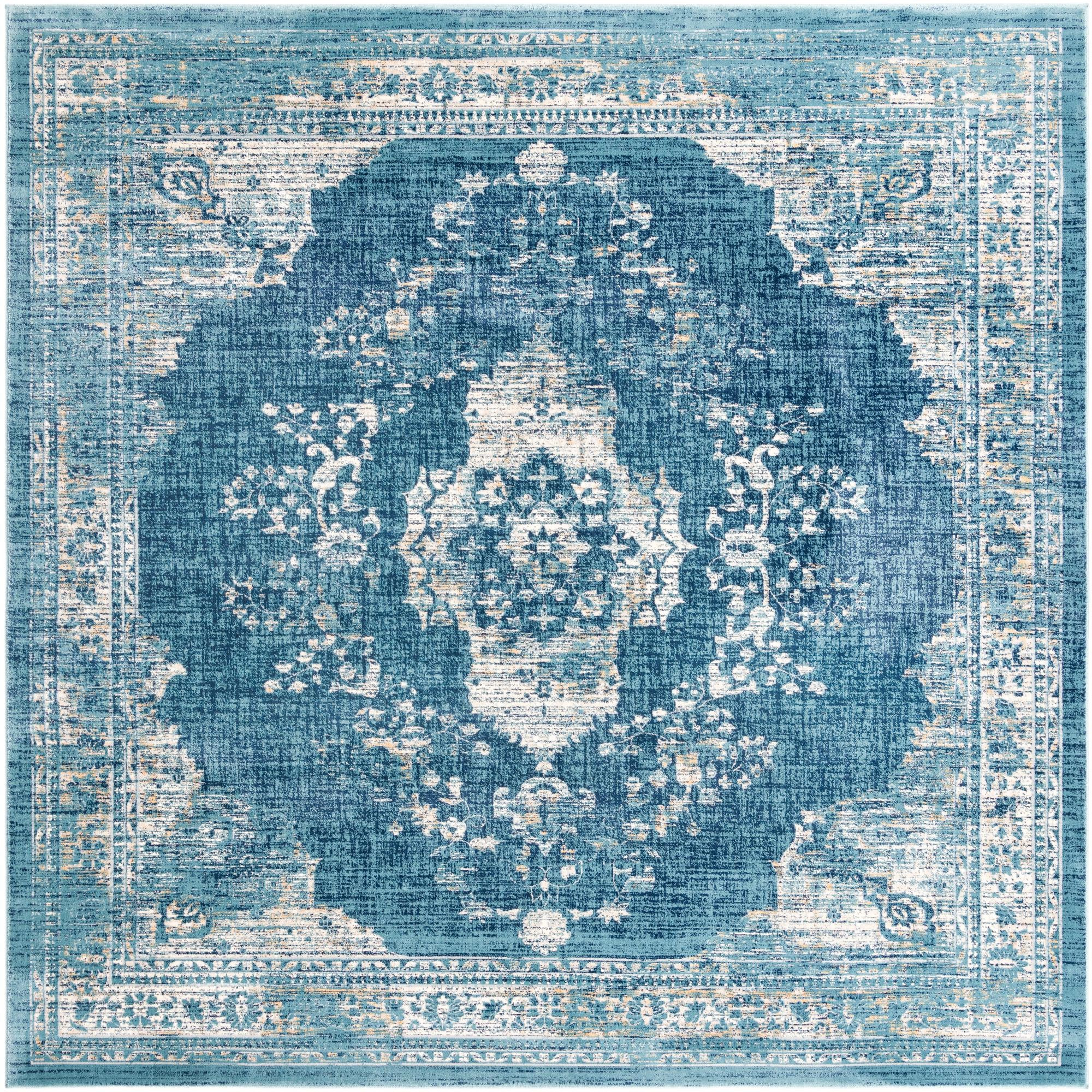 10' x 10' Fanshawe · Medallion rug, navy and beige