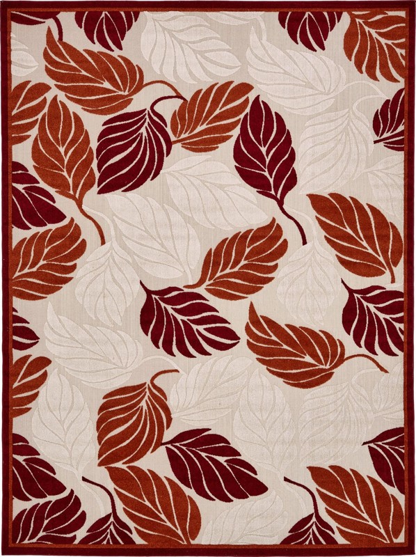 9' x 12' 2 Racine · Leaf Outdoor Rug, terracotta and cream