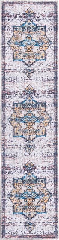 2' x 8' Rideout · Medallion Washable Rug, white and blue