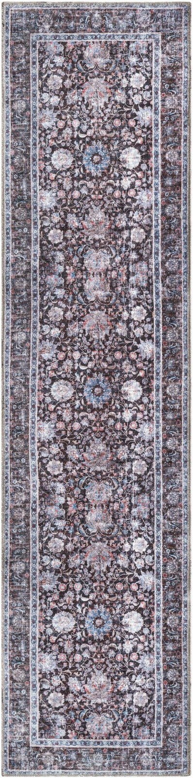 2' x 8' Bertie · Floral medallion rug, brown and blue