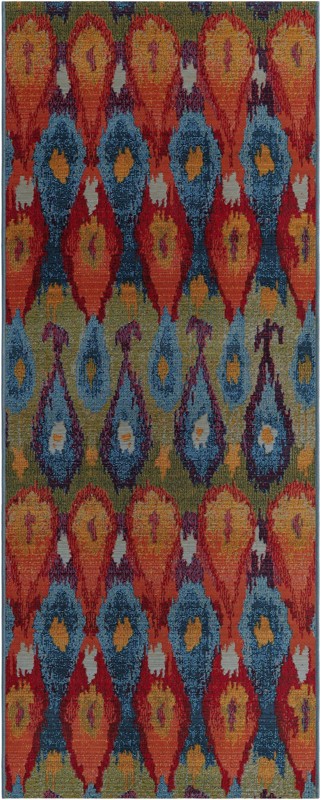 2' 7 x 7' Lomax · Ikat teardrop Outdoor Rug, multi