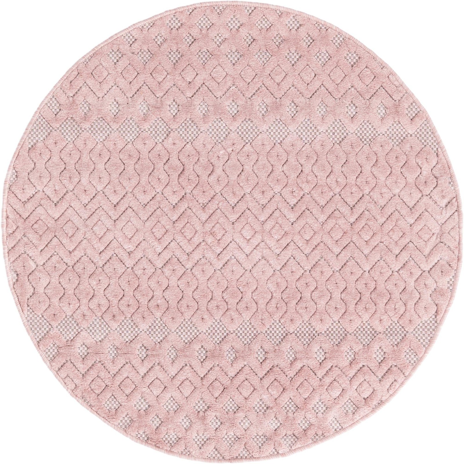 4' x 4' Creed · Geometric trellis Outdoor Rug, light pink