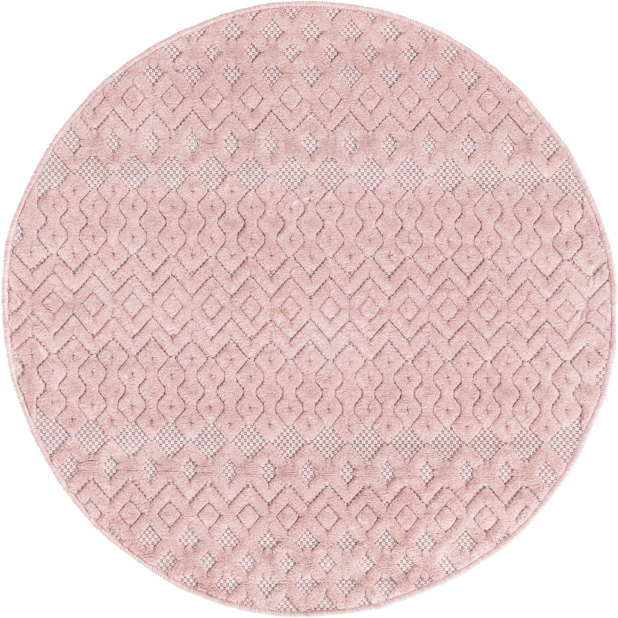 4' x 4' Creed · Geometric trellis Outdoor Rug, light pink