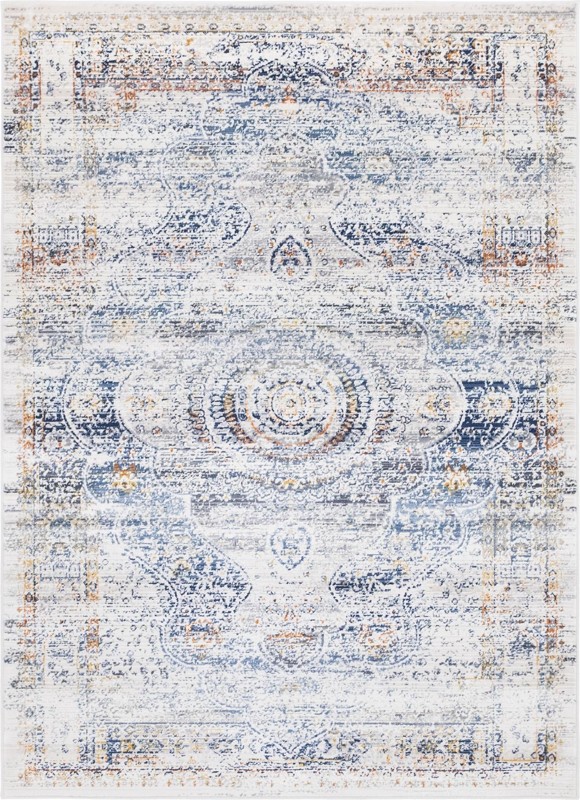 Leaver · Distressed medallion rug, blue and gray