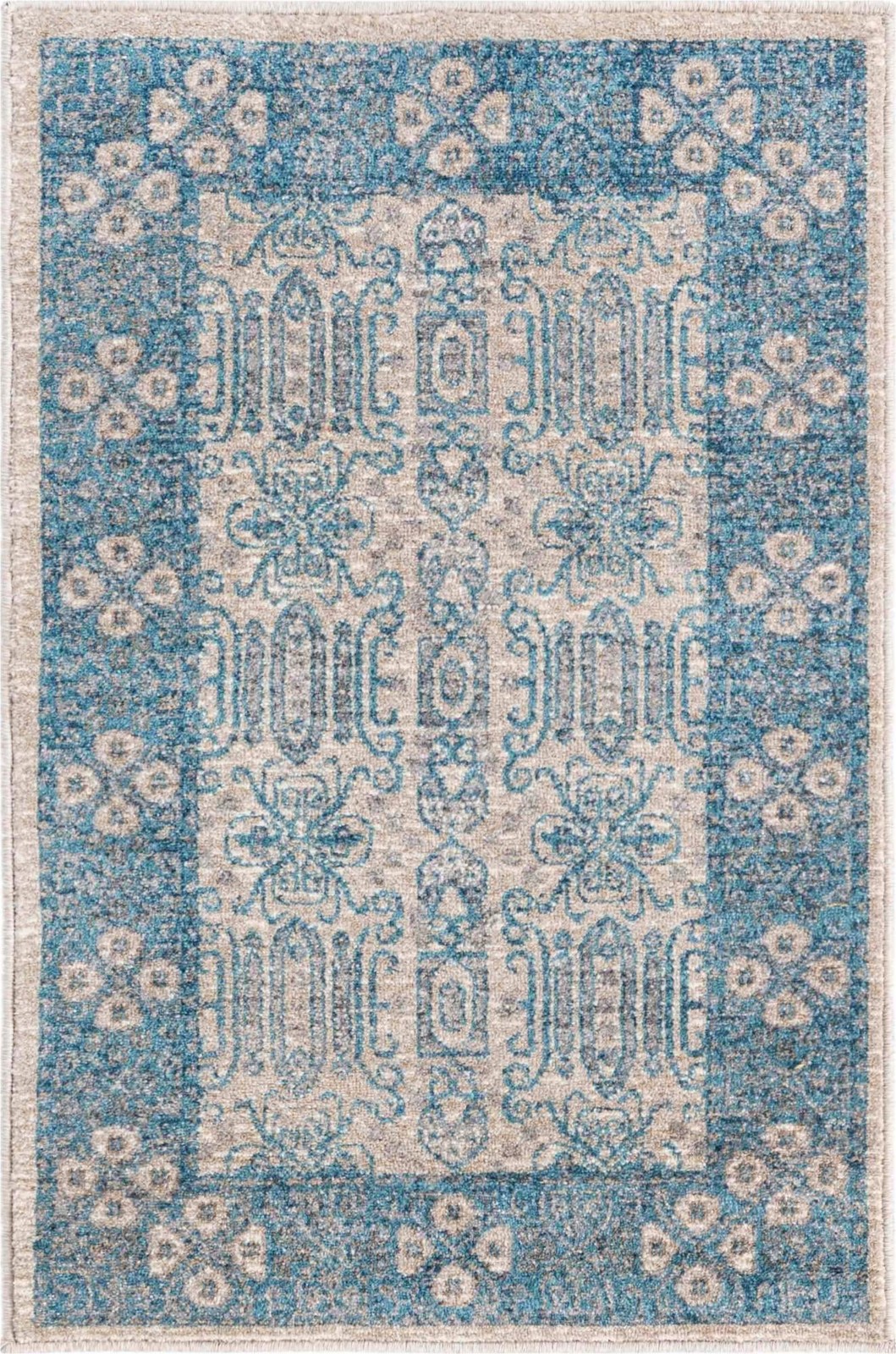 2' x 3' Esmond · Bordered medallion rug, beige and blue