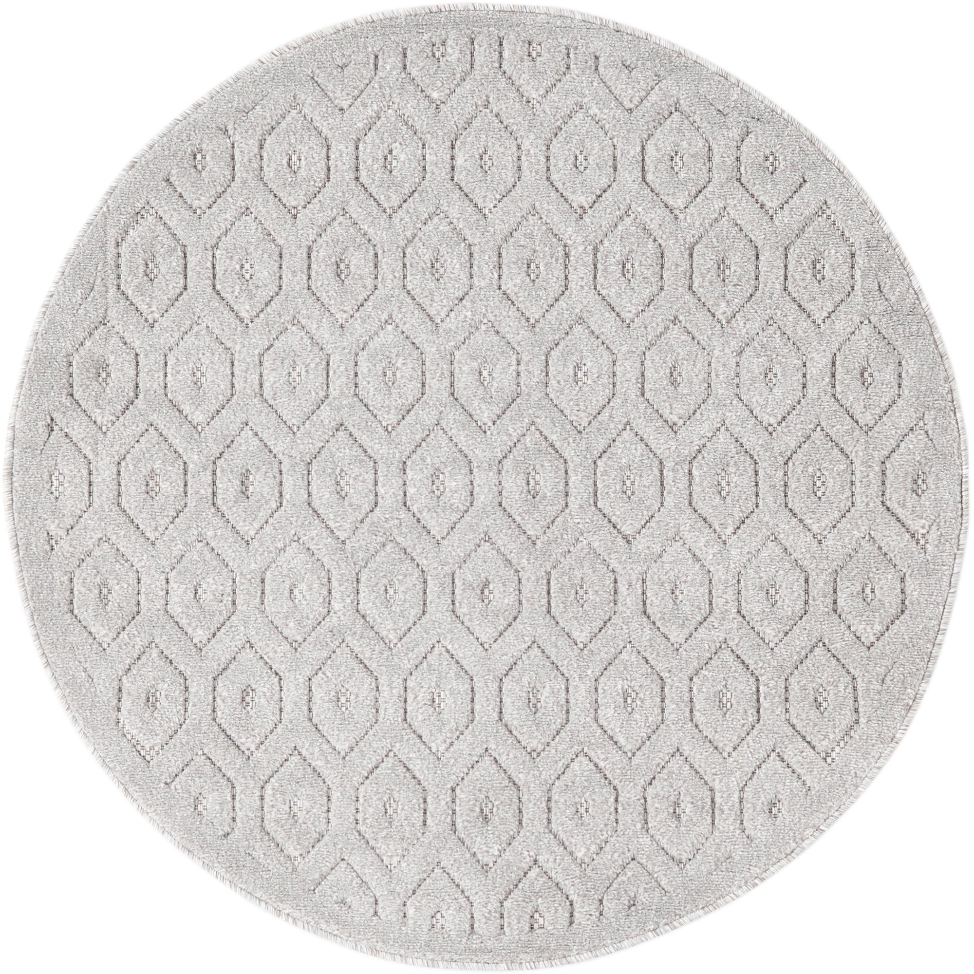 4' x 4' Roanoke · Geometric trellis Outdoor Rug, light gray