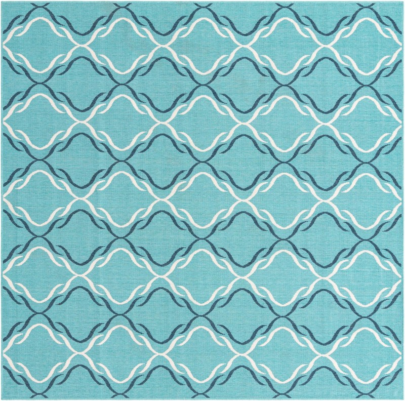 Comstock · Geometric lattice Outdoor Rug, teal and ivory