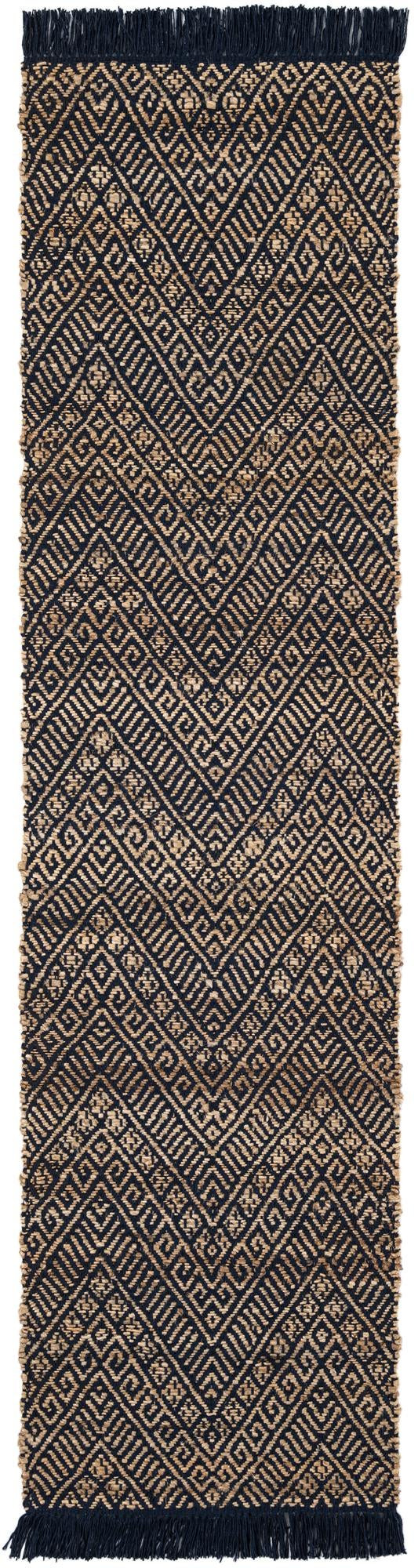 2' x 8' Fulton · Chevron Braided Jute Rug, navy blue and white