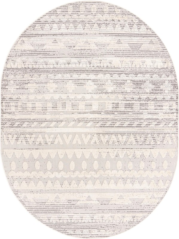 7' 10 x 10' Nightingale · Tribal geometric rug, beige and gray
