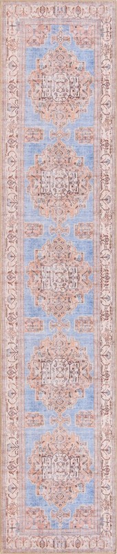 2' 6 x 12' Boone · Medallion Washable Rug, blue and beige