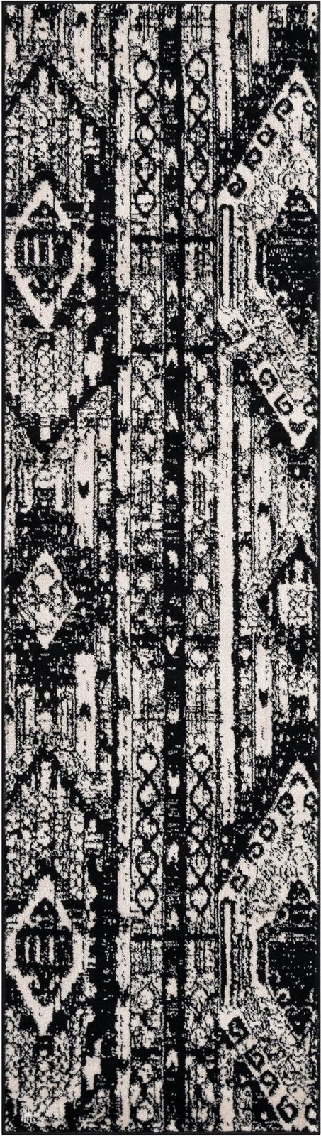 2' x 8' Cardinal · Tribal geometric rug, black and white